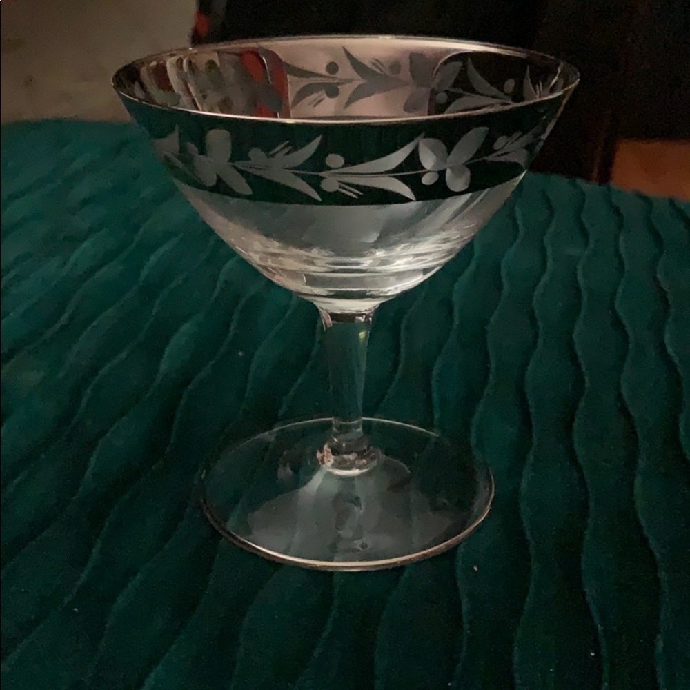 Antique Etched and silver rim Small vodka glass